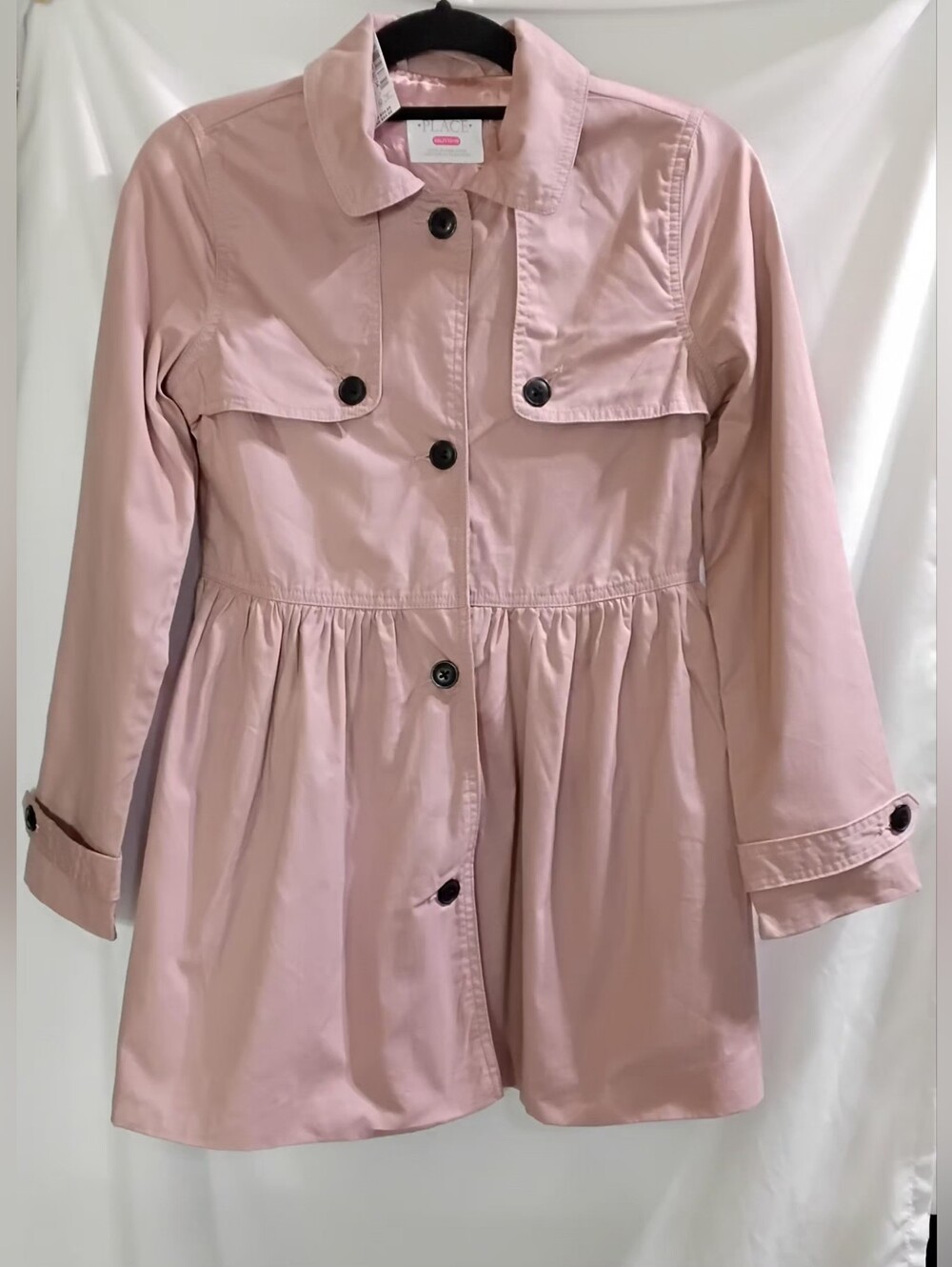 The Childrens Place Girls Pink Solid Trench Coat Mid-Length Woven Size XXL